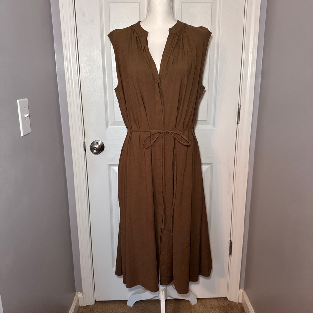 Vince Olive Shirred Band Collar Dress